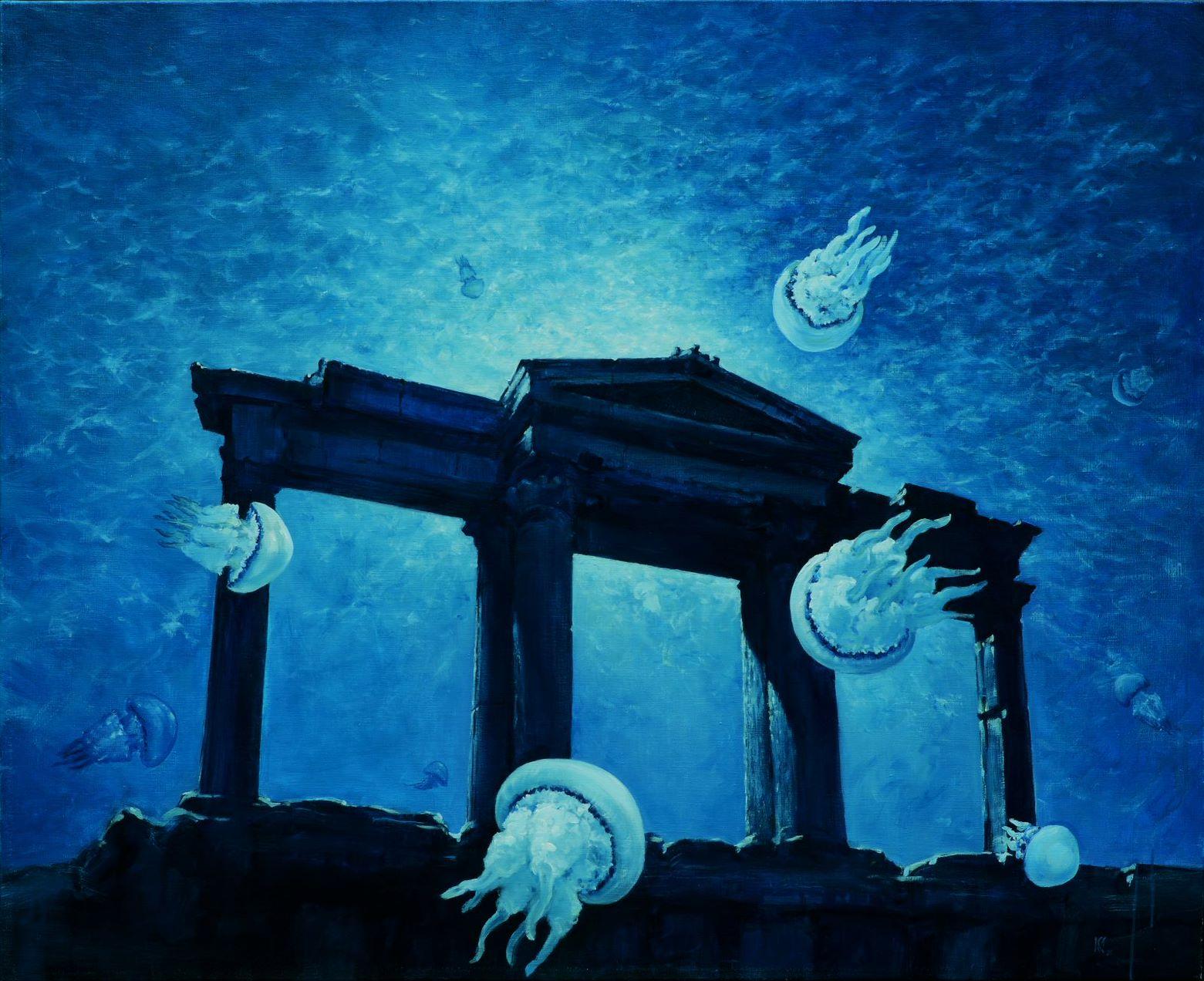 The Portal of Jellyfishes, Surrealism, Original oil Painting, Ready to Hang