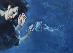 Unterwasser Touch Porträt Kunst Original Ölgemälde, bereit zu hängen