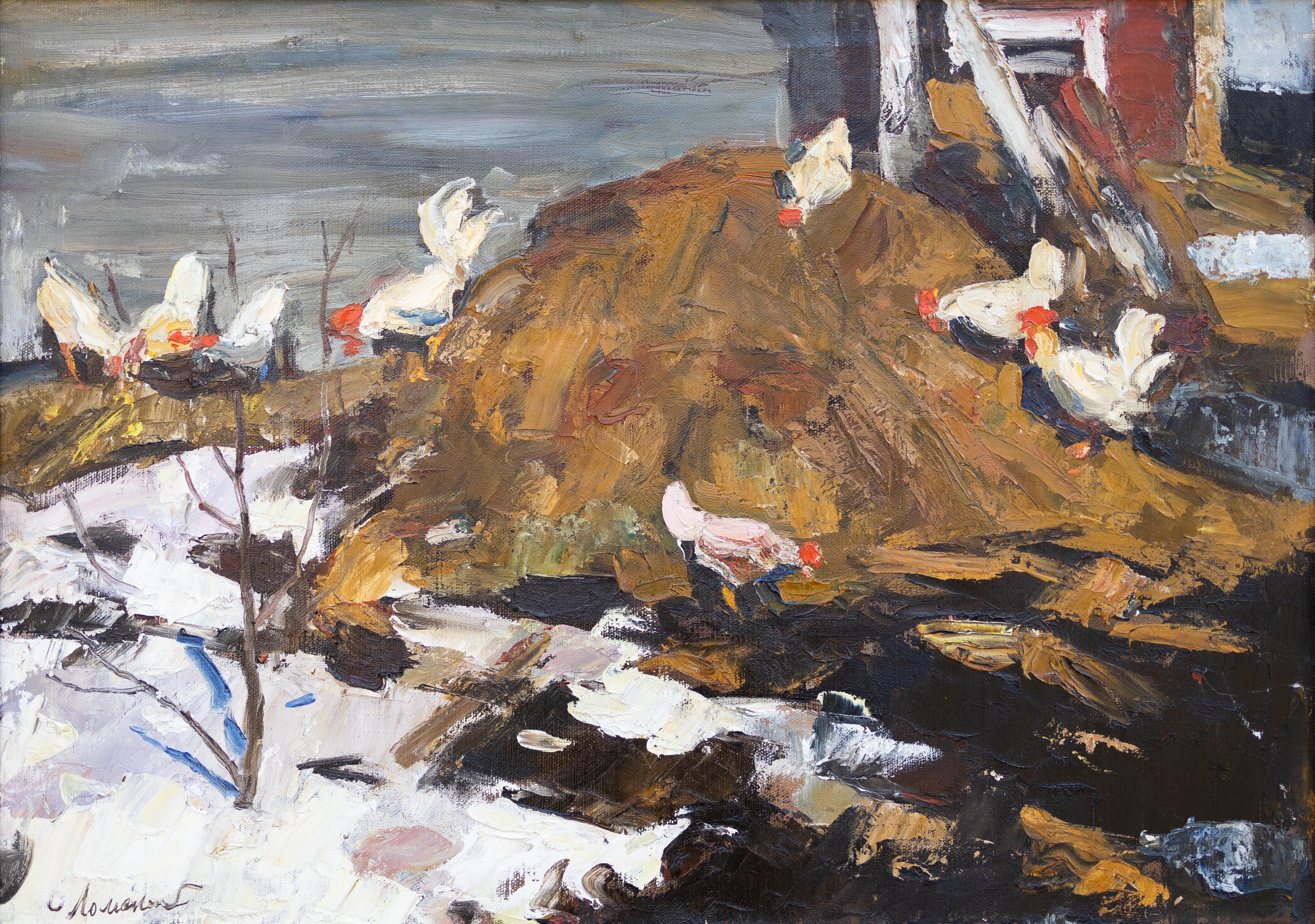 Oleg Lomakin Animal Painting - Chickens