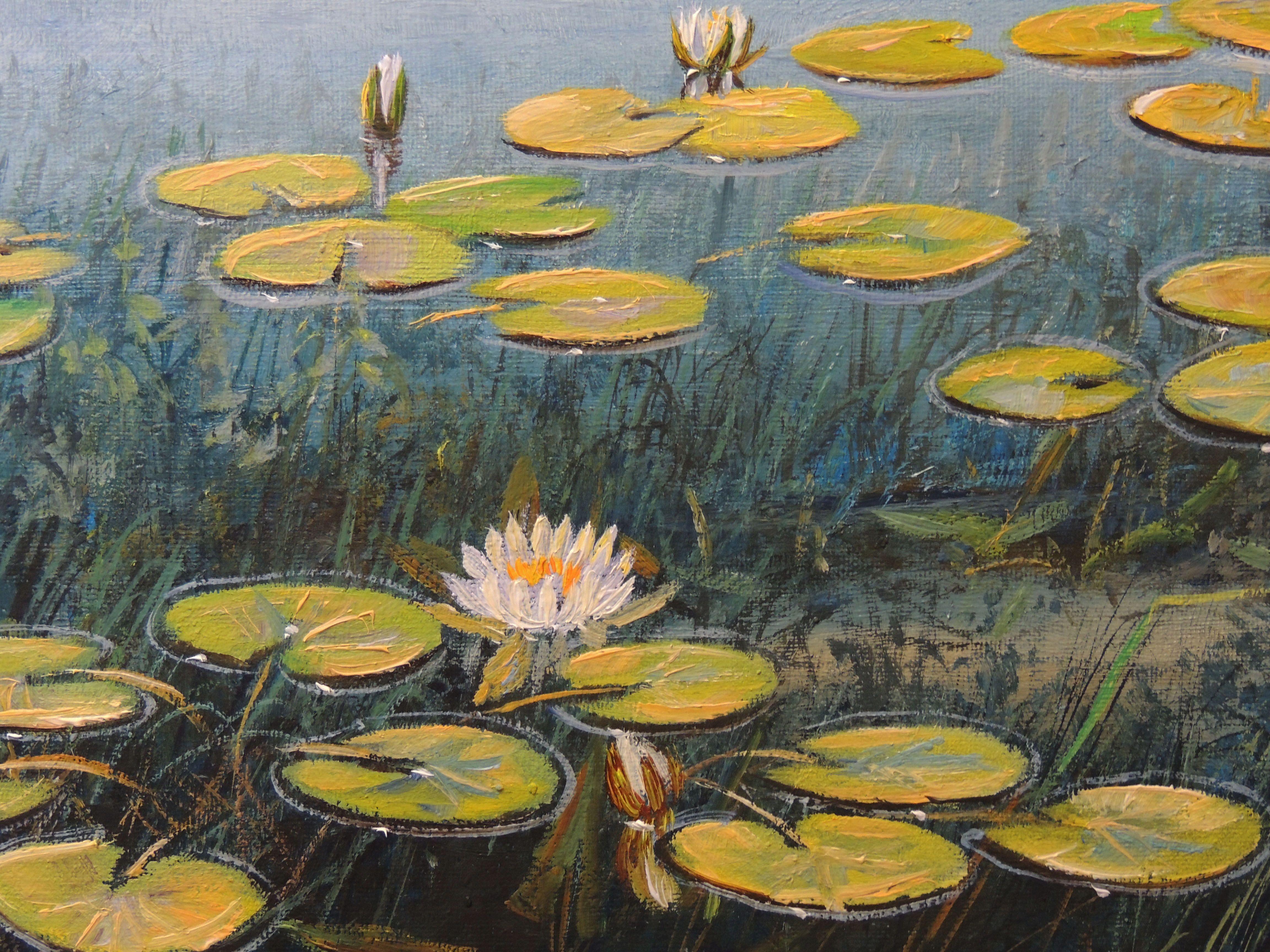 Mysteries of the Lake Flowers, Gemälde, Öl auf Leinwand im Angebot 2
