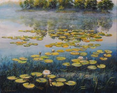 Mysteries of the Lake Flowers, Painting, Oil on Canvas
