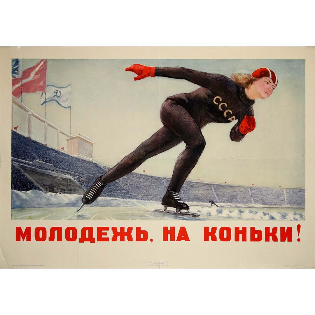 Oleg Savostyuk Print - 1950 Soviet Poster Youth Ice Skating Sport USSR Propaganda