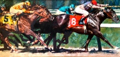 Vintage "HAULIN" HORSE RACE RACING TRACK FRAMED 28 X 50 INCHES