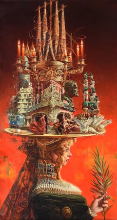 "Barcelona", Oleg Turchin, Surrealism, Figurative, 58x29 in, Baroque Hat Series