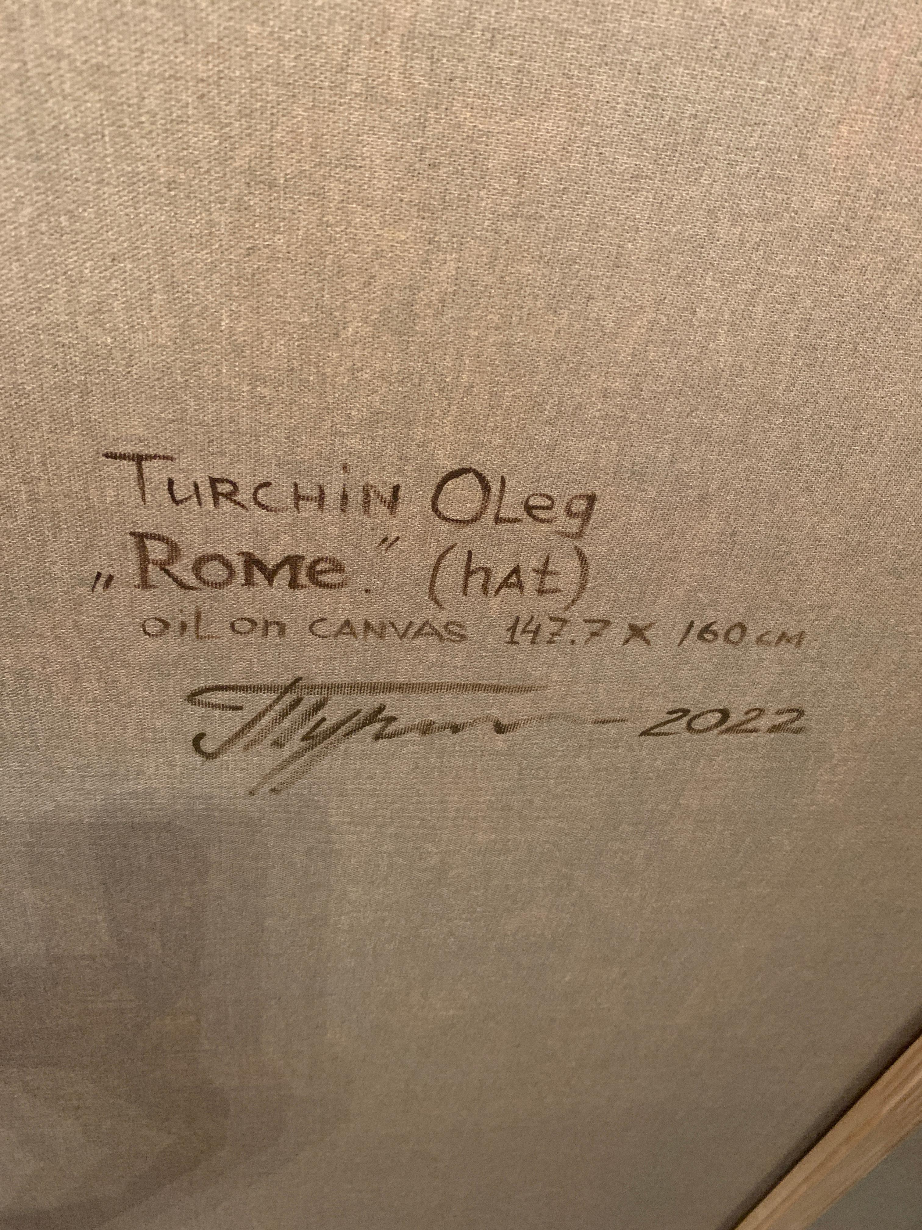 „Rome“, Oleg Turchin, Surrealismus, figurativ, 58x63 in, Barockhut-Serie, Öl im Angebot 10