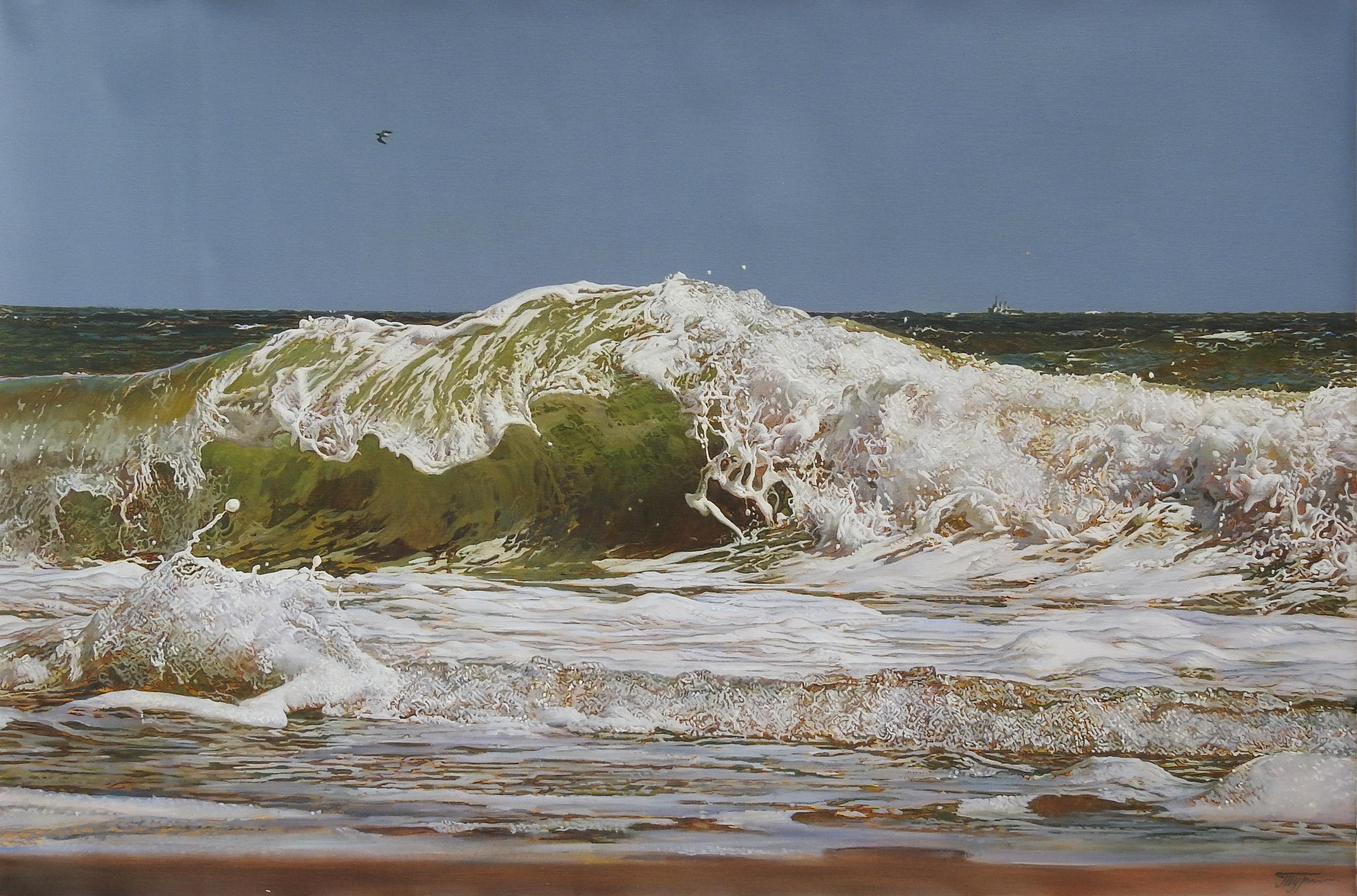 "Wave", Oleg Turchin, Oil on Canvas, 30x47, Photorealism Original Oil Seascape