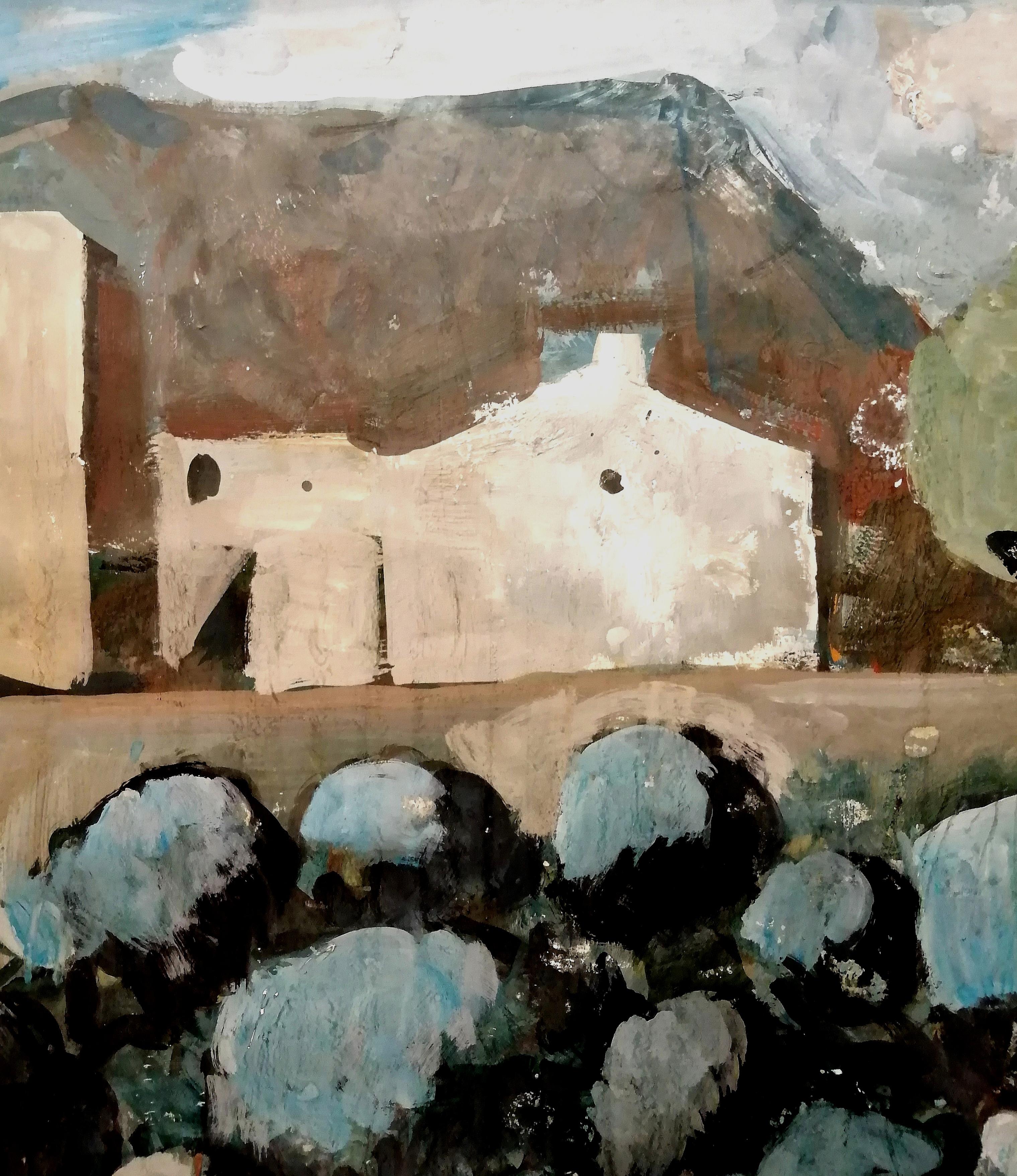 Paysage de Provence - Grande peinture  l'huile cubiste franaise du milieu du 20e sicle - Noir Landscape Painting par Oleg Zinger