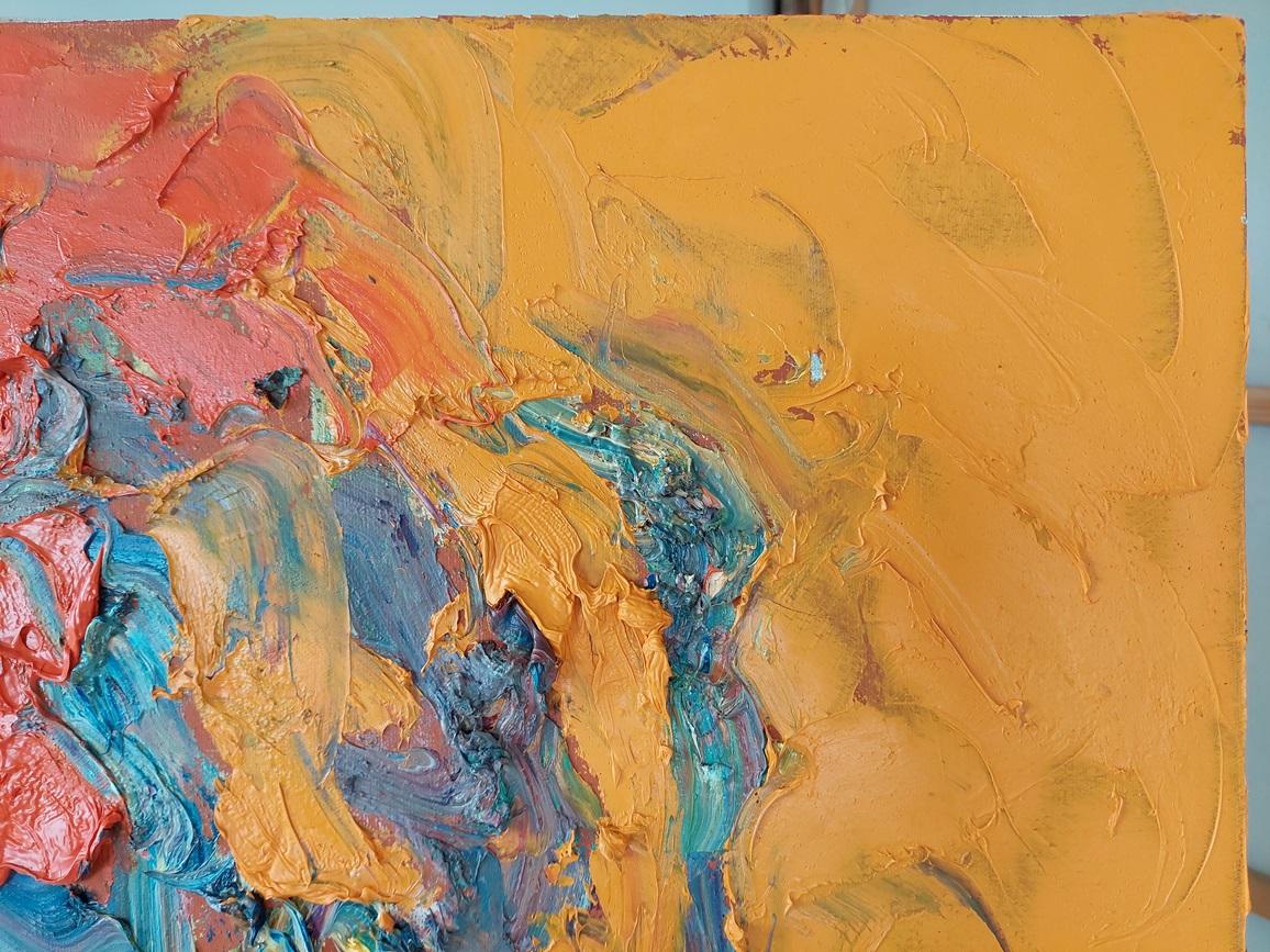 Questa astrazione non figurativa, creata dal talentuoso artista contemporaneo Oleksandr Khrapachov, è un gioco armonioso di colori e stati d'animo. I colori giallo, blu e grigio fluiscono dolcemente l'uno nell'altro, riproducendo emozioni mutevoli