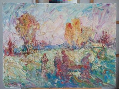 «Después de la siega», pintura paisajística impresionista, óleo sobre lienzo, 2014