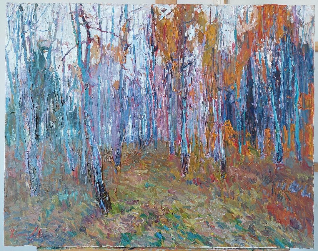 „Among the Birches“ – Painting von  Oleksandr Khrapachov