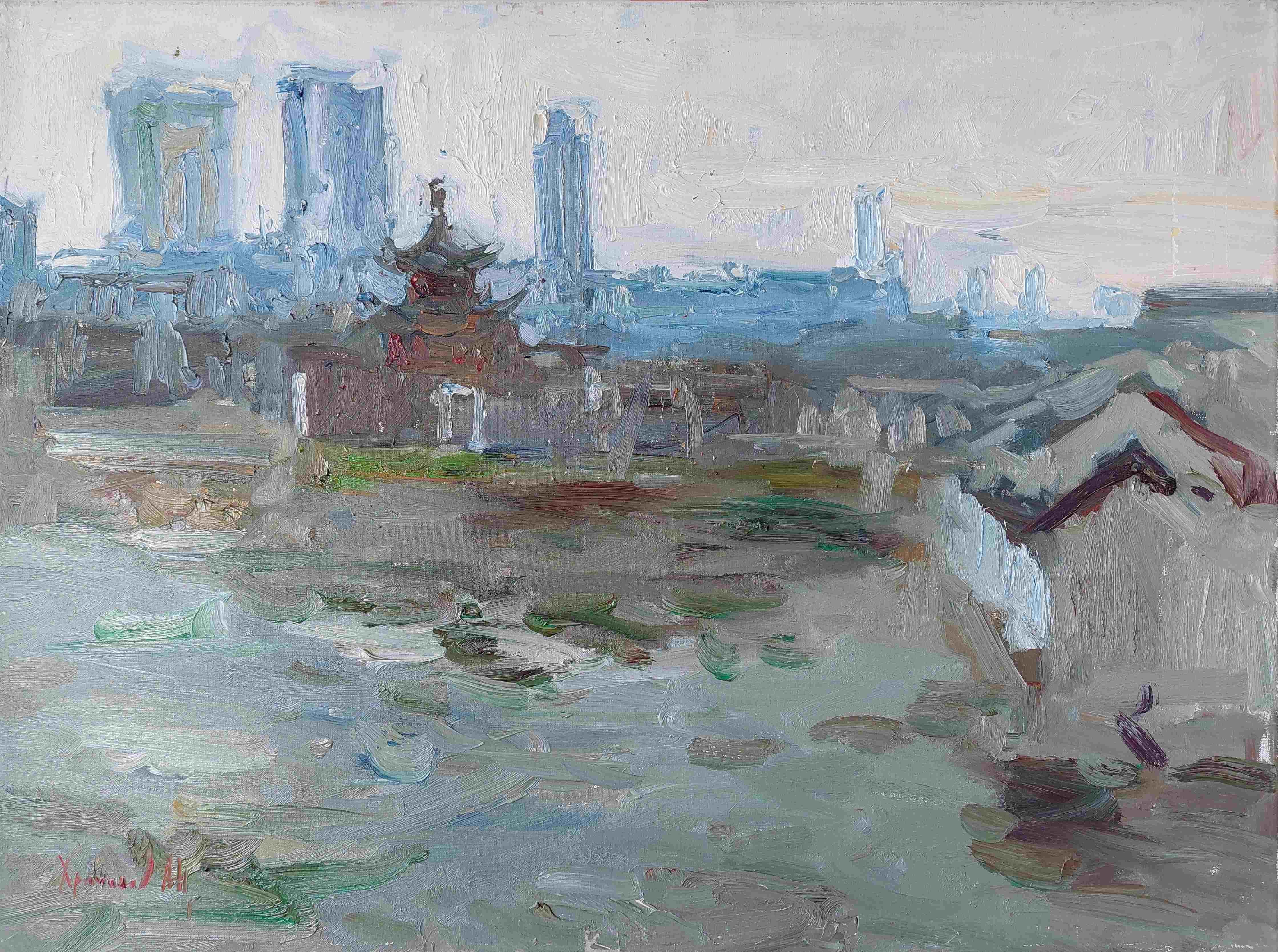 Oleksandr Khrapachov Landscape Painting - Among the houses. Suzhou