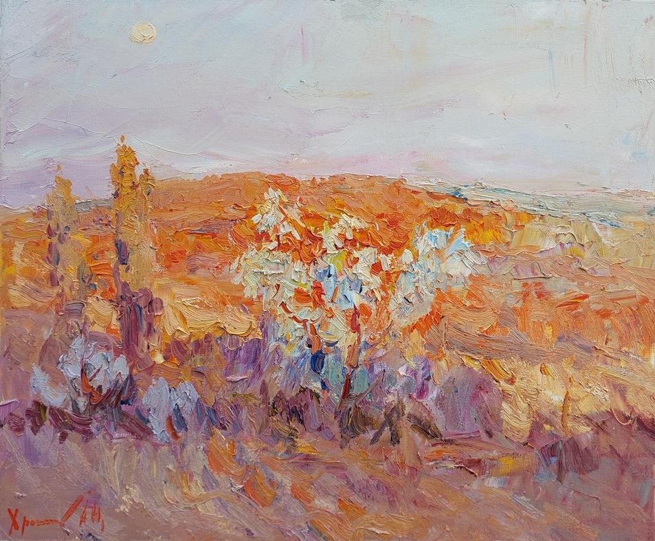  Oleksandr Khrapachov Landscape Painting - "Blossoming in the mountains. Crimea"