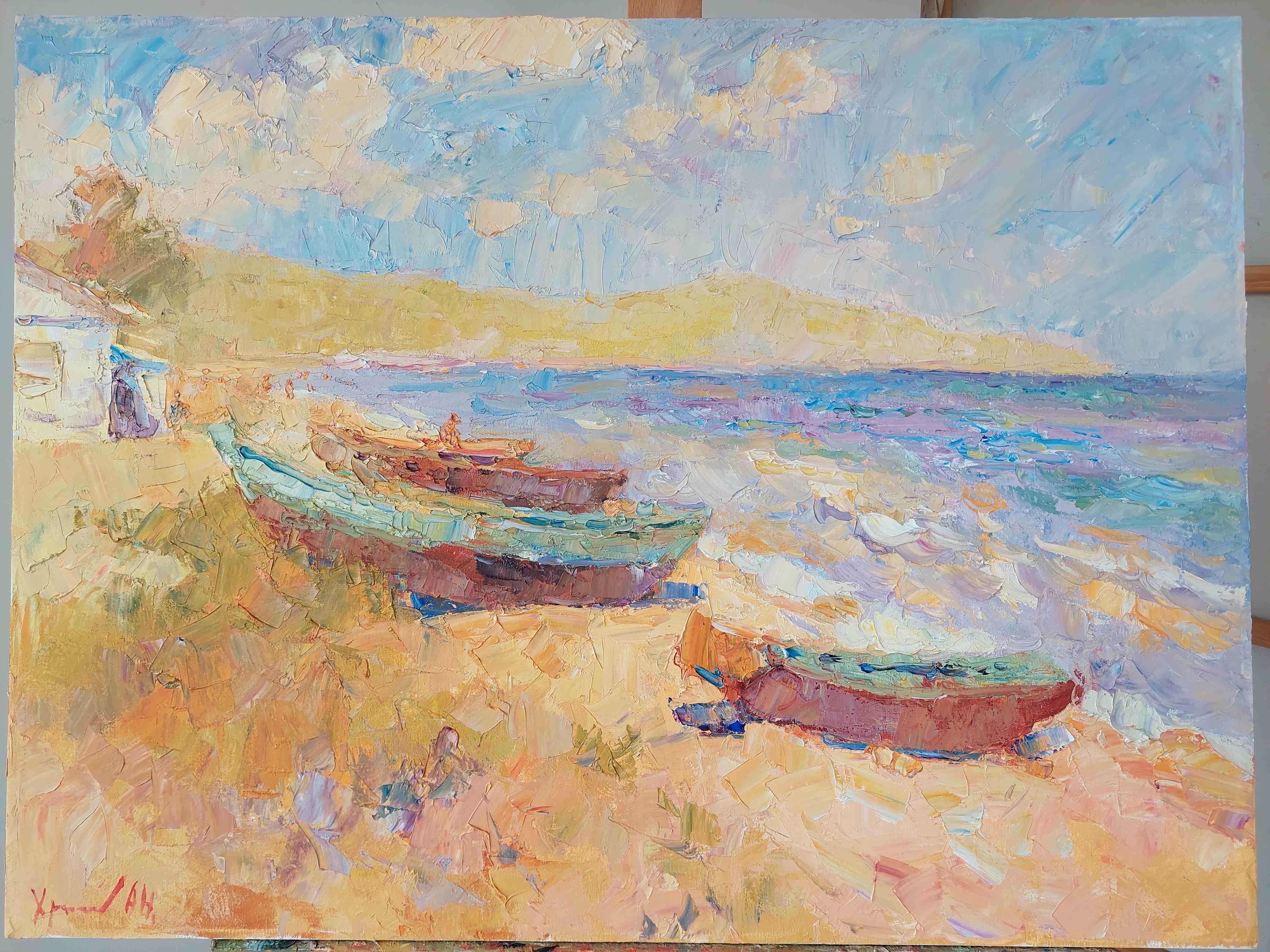 Boote. Yurkino. Krim – Painting von  Oleksandr Khrapachov