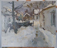 Patio. Región de Poltava, pintura paisajística impresionista, óleo sobre lienzo