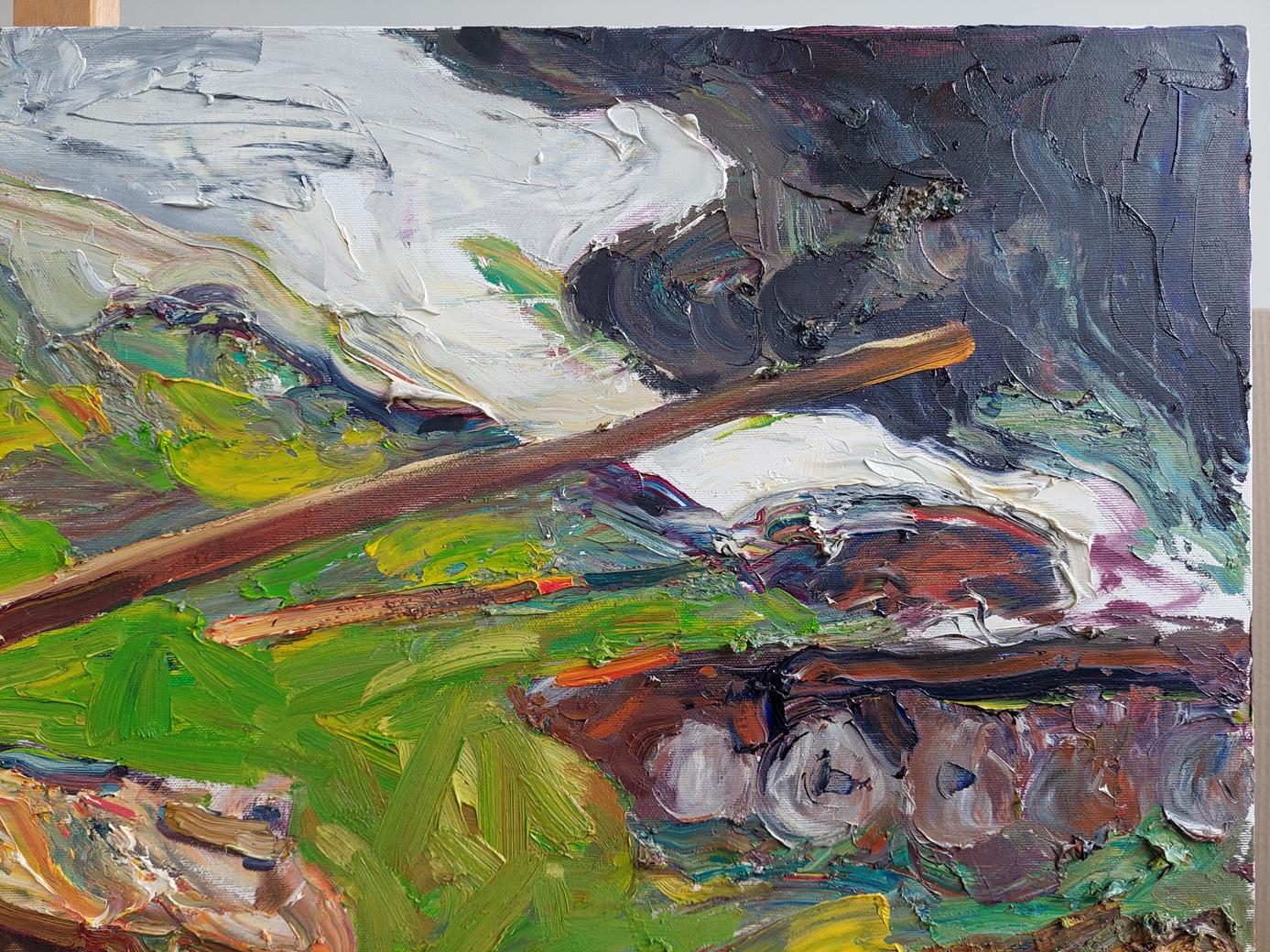 ‘Dmytrivka’ is a historically significant painting by Oleksandr Khrapachov, created directly at the scene of the events in the spring of 2022. The 70x100 cm work is a unique documentary evidence made from life during the reconstruction of the