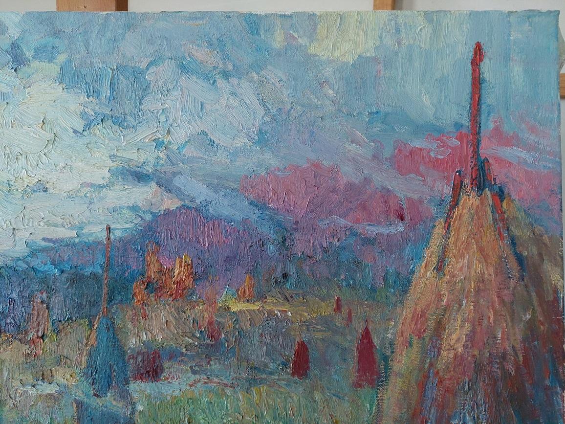“Haycocks. Pylypets” - An artistic journey to the heart of the Carpathians
In the amazing painting “Stogi. Pylypets” (2014) by Oleksandr Khrapachov reveals a majestic panorama of Ukrainian cultural heritage embodied in the Carpathian landscape. This