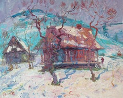 Hutsul-Haus, impressionistische Landschaftsmalerei, Öl auf Leinwand, 2016
