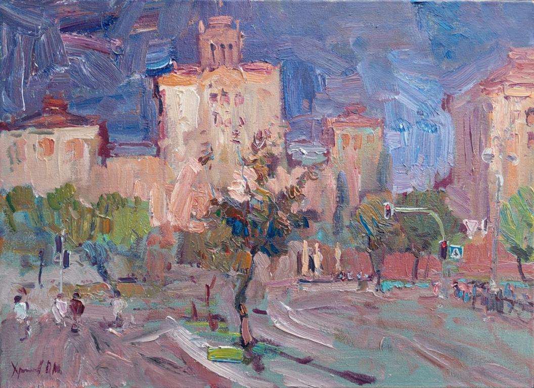  Oleksandr Khrapachov Landscape Painting - "Khreshchatyk. Rain"