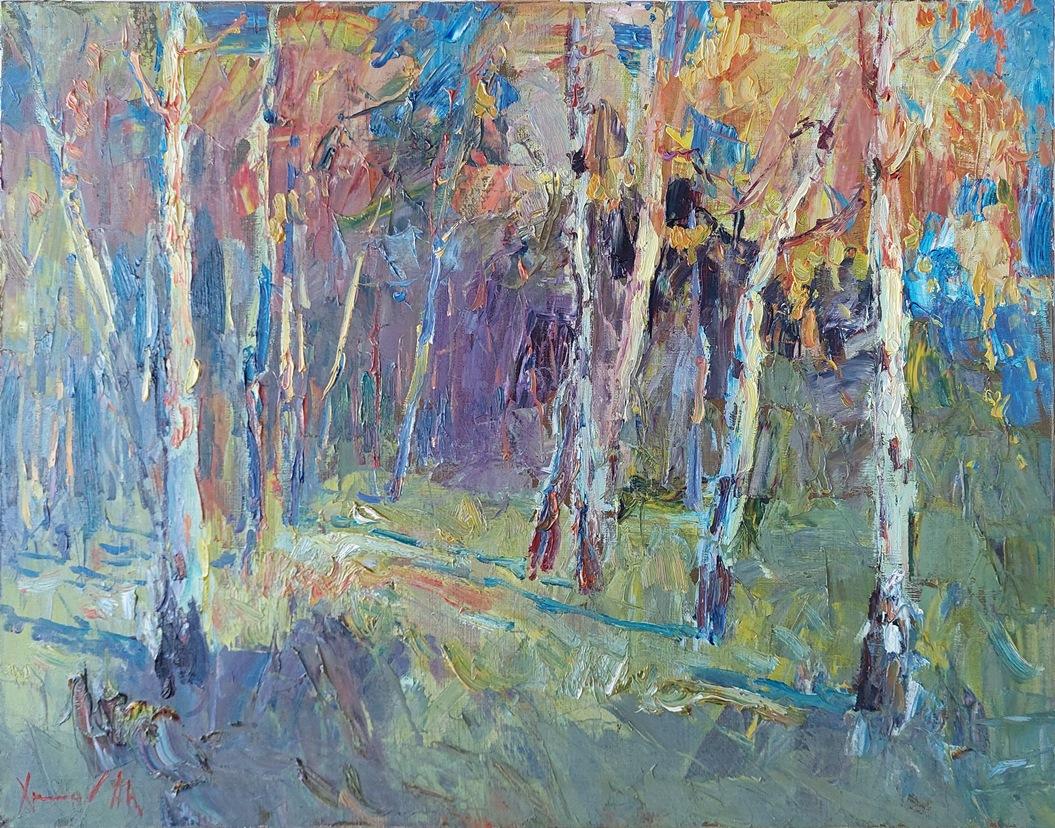  Oleksandr Khrapachov Landscape Painting - "Late Autumn. Birches"