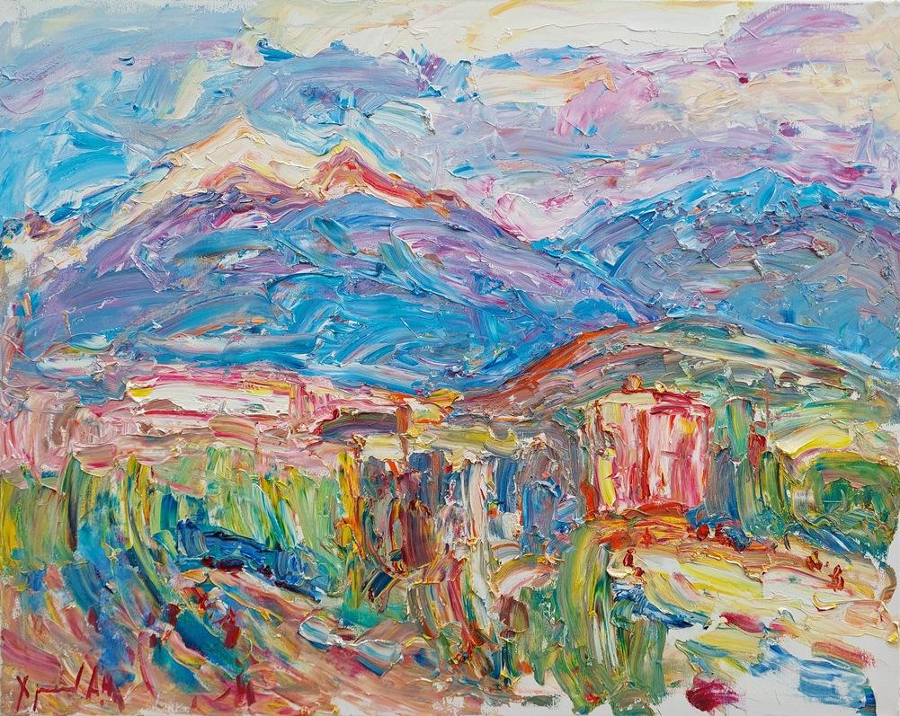  Oleksandr Khrapachov Landscape Painting - "Mountains in the morning. Bishkek"