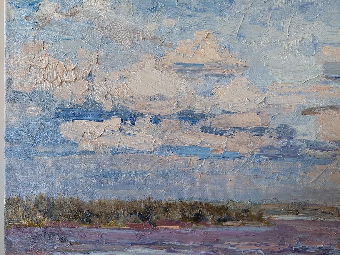 „On Lake Senezh, Moskauer Region“ (Grau), Landscape Painting, von  Oleksandr Khrapachov