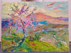 « Fleurs de prunier », peinture impressionniste de paysage, huile sur toile, 2026