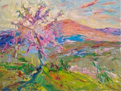 « Fleurs de prunier », peinture impressionniste de paysage, huile sur toile, 2026
