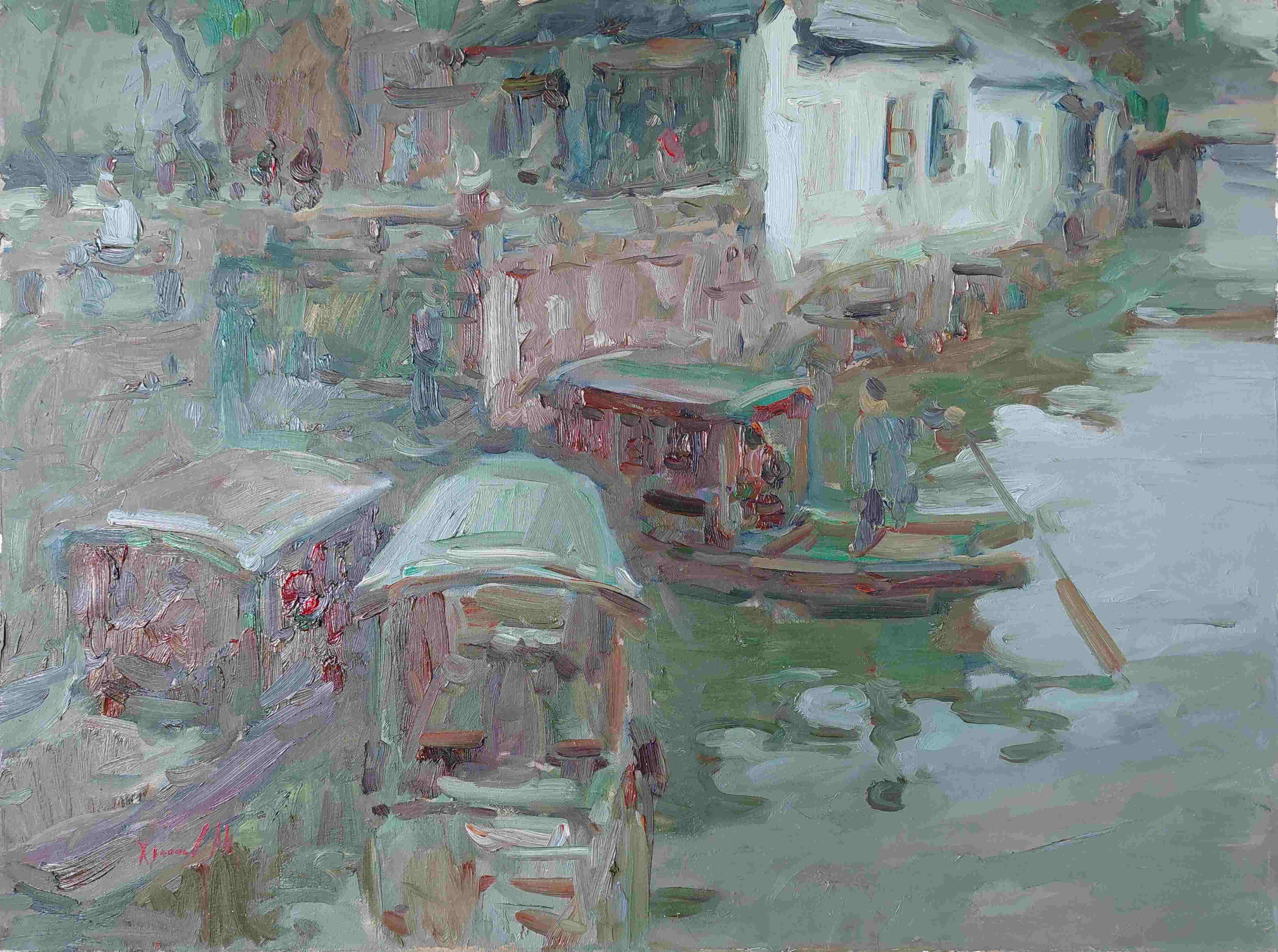 Rainy day. Suzhou. - Painting by  Oleksandr Khrapachov