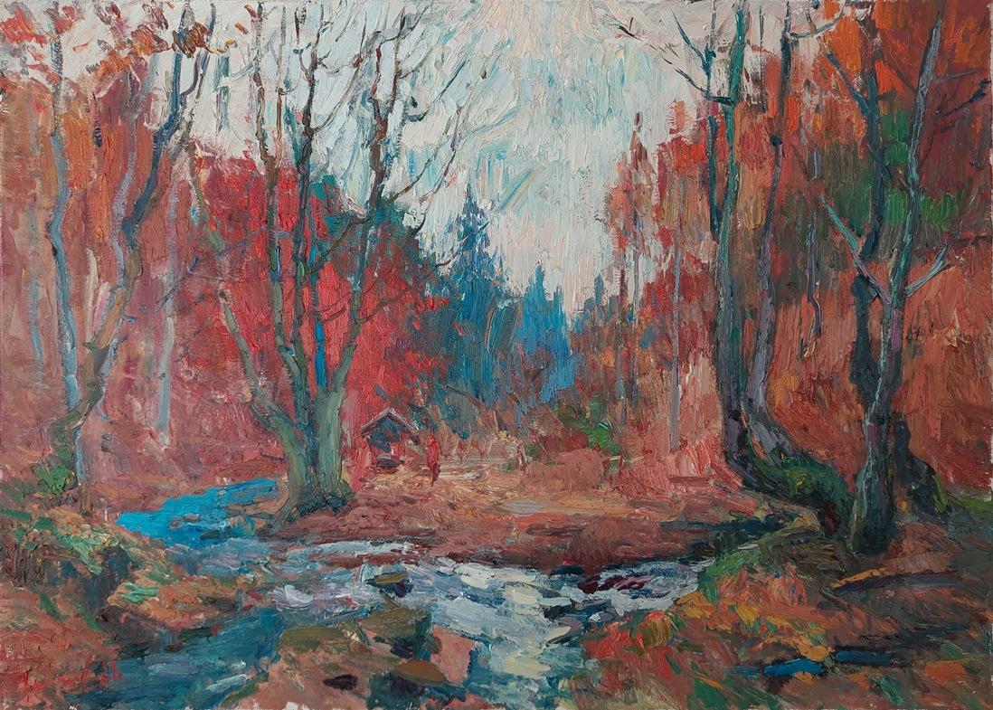  Oleksandr Khrapachov Landscape Painting - "Red forest"
