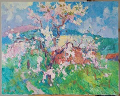 Fioritura tempestosa, dipinto paesaggistico impressionista, olio su tela, 2017