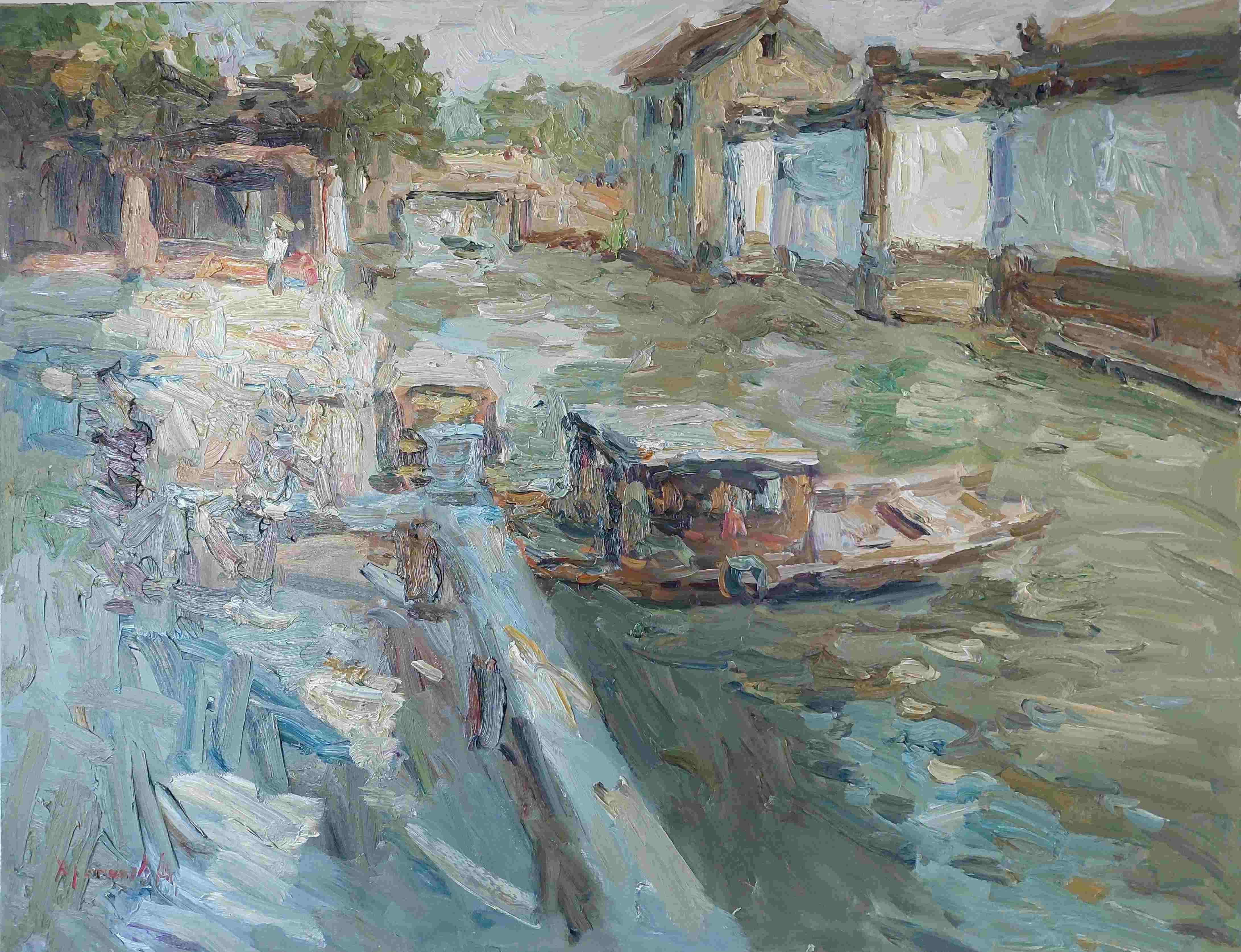 Sunny day. Suzhou Canal._ - Painting by  Oleksandr Khrapachov