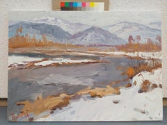 Thawed Patches. Spring, Impressionist Landscape Painting, Oil on Canvas