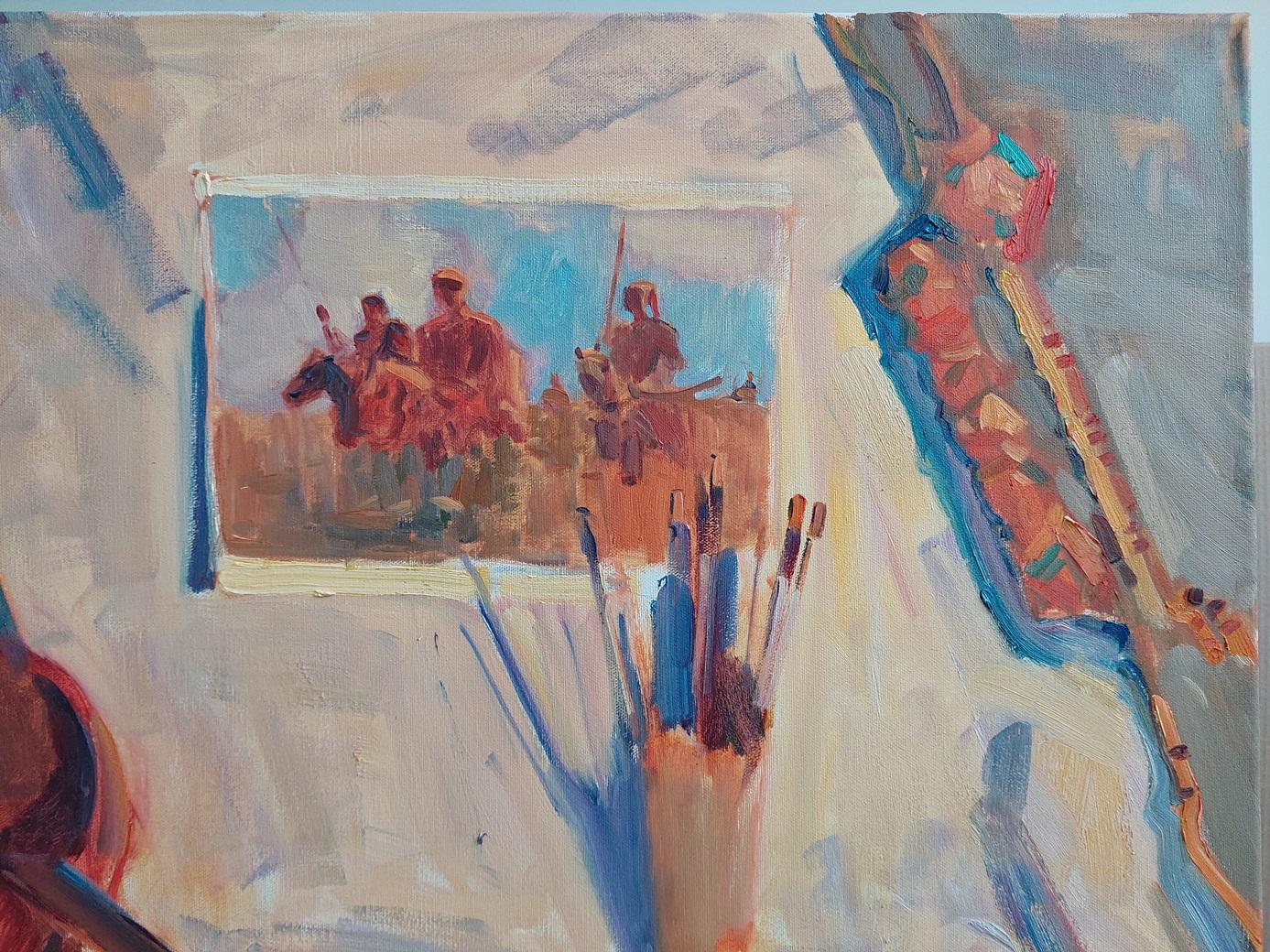 ''The Cossacks began to play'' - Brown Landscape Painting by  Oleksandr Khrapachov
