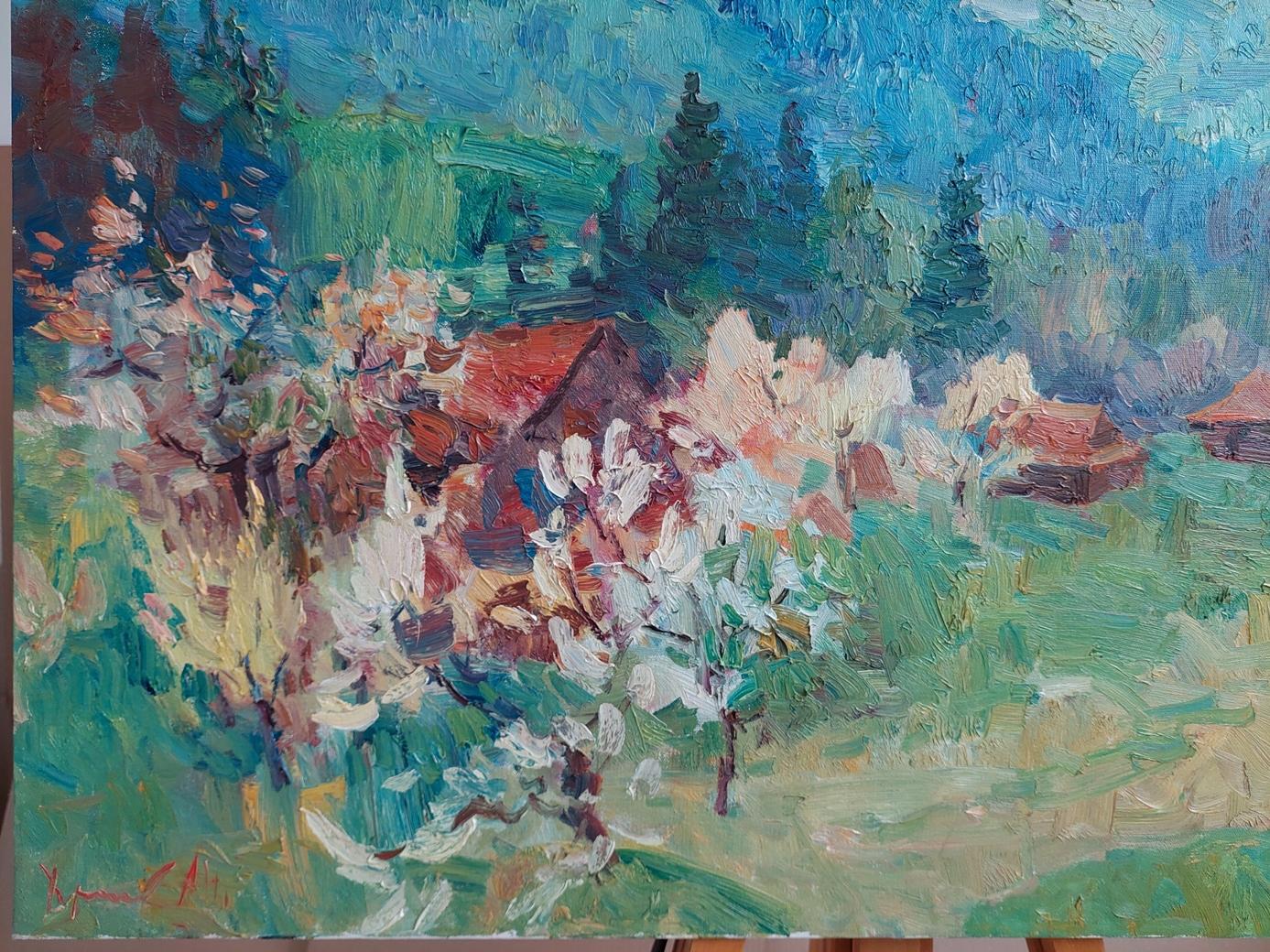 ''I giardini sono in fiore'' - Landscape Painting Grigio di  Oleksandr Khrapachov