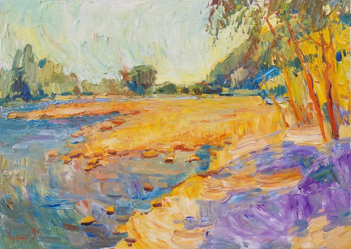  Oleksandr Khrapachov Landscape Painting – "Tissa. Ein sonniger Tag"