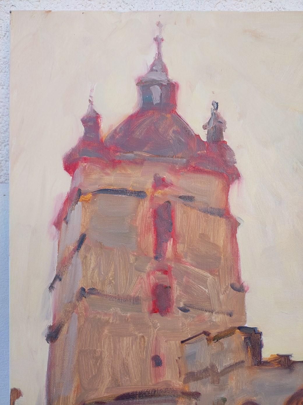 The painting “Before the Temple” transports the gaze into the heart of Kamyants-Podilsky, where the grandeur of ancient architecture becomes a symbol of zachist and spiritual delight. The artist Oleksandr Khrapachov masterfully depicted how people,
