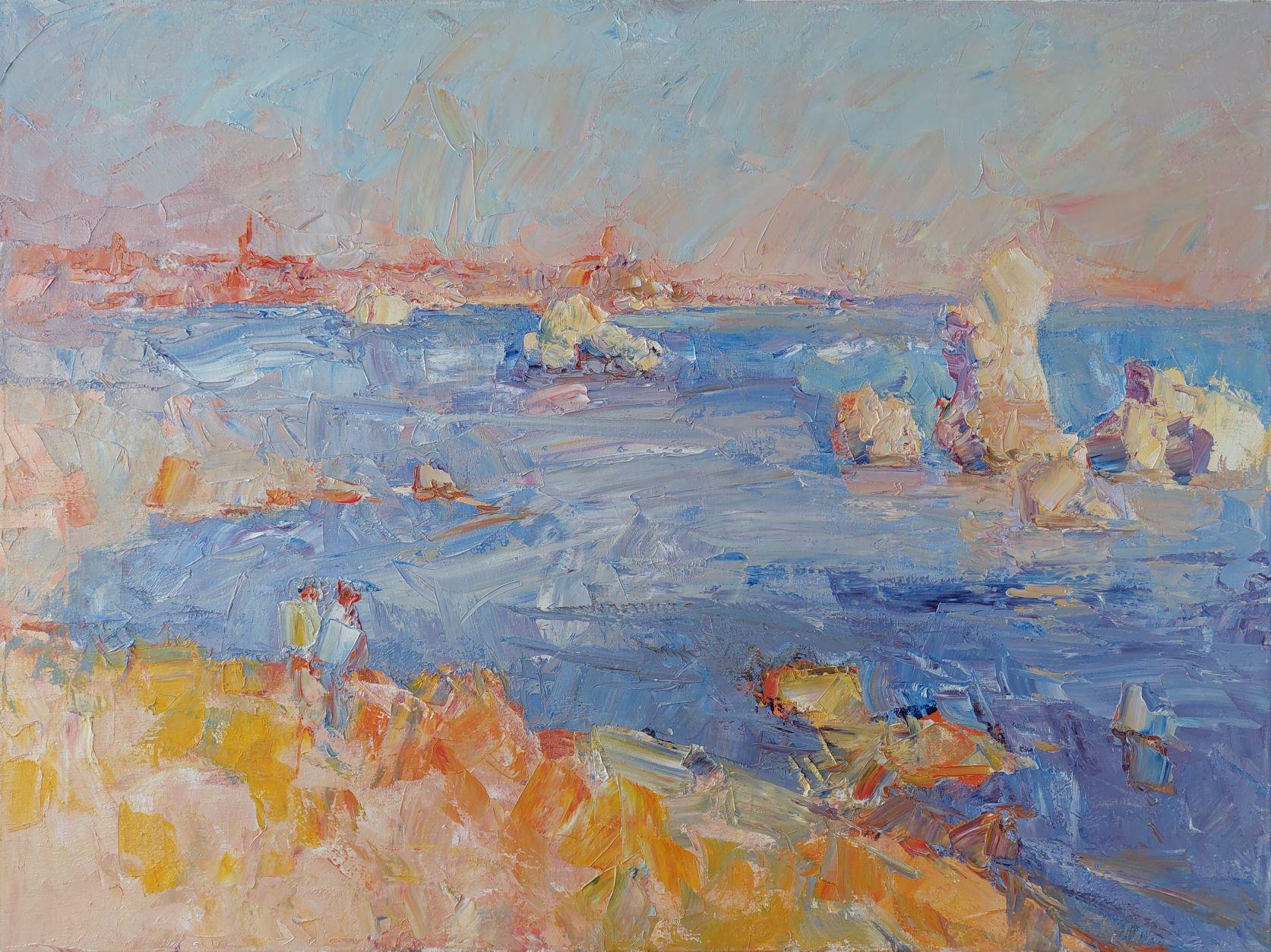  Oleksandr Khrapachov Landscape Painting - Youth beach_ KERCH_