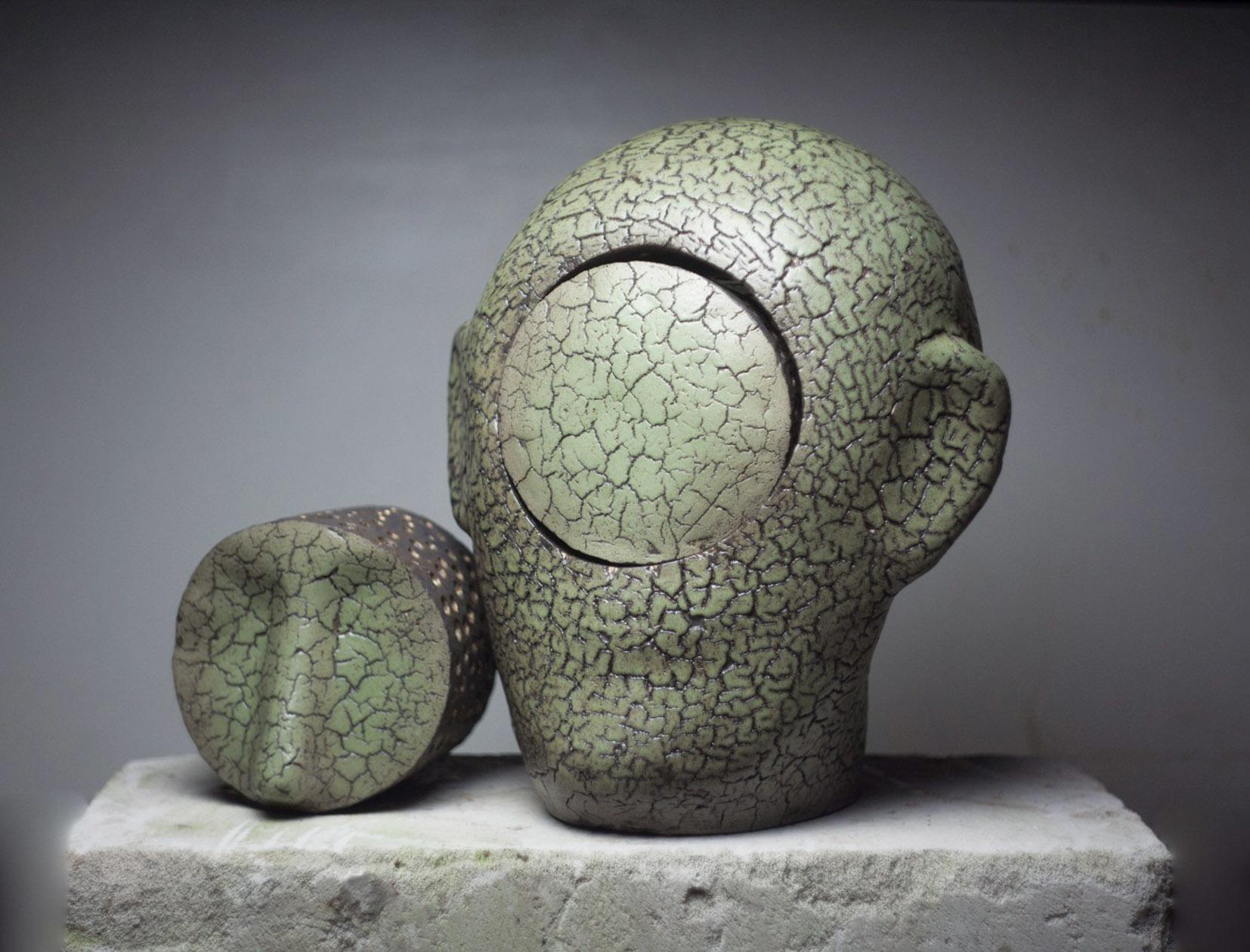 Head 13 - Gray Figurative Sculpture by Oleksandr Miroshnychenko