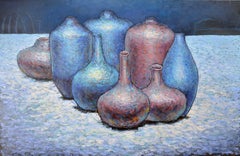 Clay creations series: Winter midnight (4 of 4), Painting, Oil on Canvas