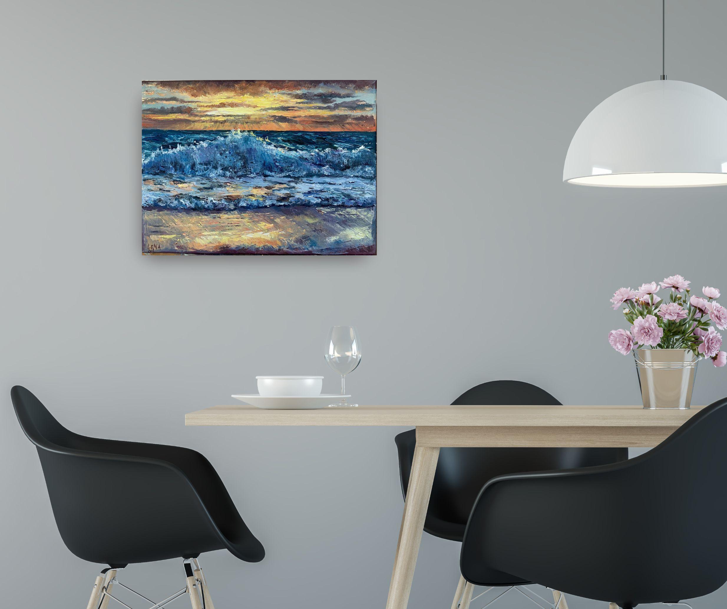 Afterglow - original zeitgenössischen Realismus Wasserlandschaft Gemälde zu verkaufen – Painting von Olena Dil