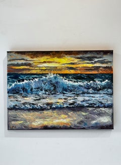 Afterglow: Original Oil on Board, 30 x 40 cm, Expressive Seascape