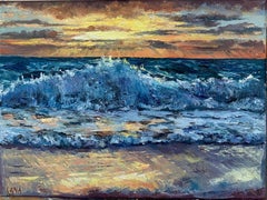 Afterglow: Original Oil on Board, 30 x 40 cm, Expressive Seascape