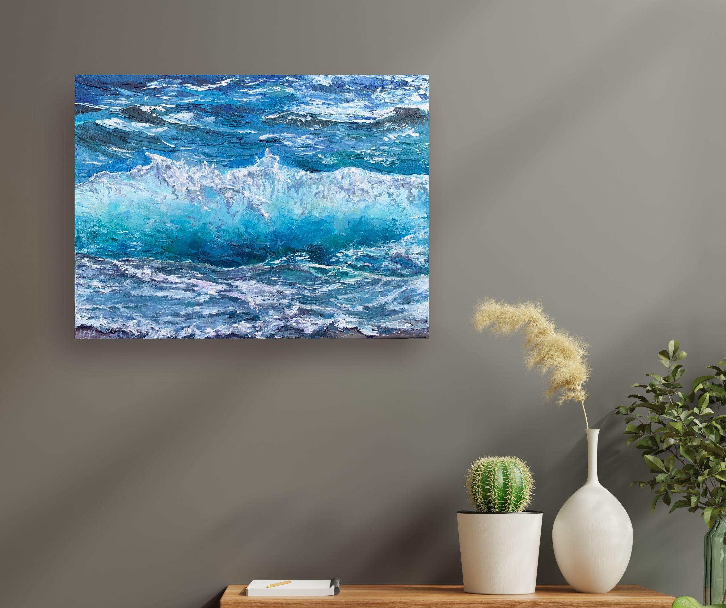 Infinite Blue - original zeitgenössischen Realismus Wasserlandschaft Gemälde zu verkaufen – Painting von Olena Dil