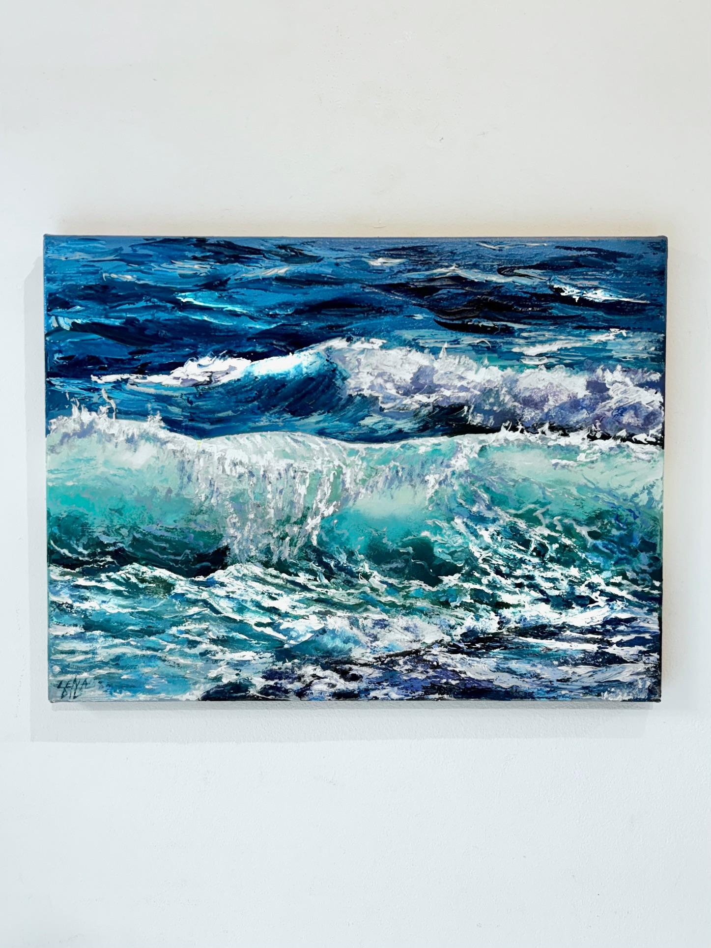 Veil of the Sea - original zeitgenössischen Realismus Wasserlandschaft Gemälde zu verkaufen (Fotorealismus), Painting, von Olena Dil