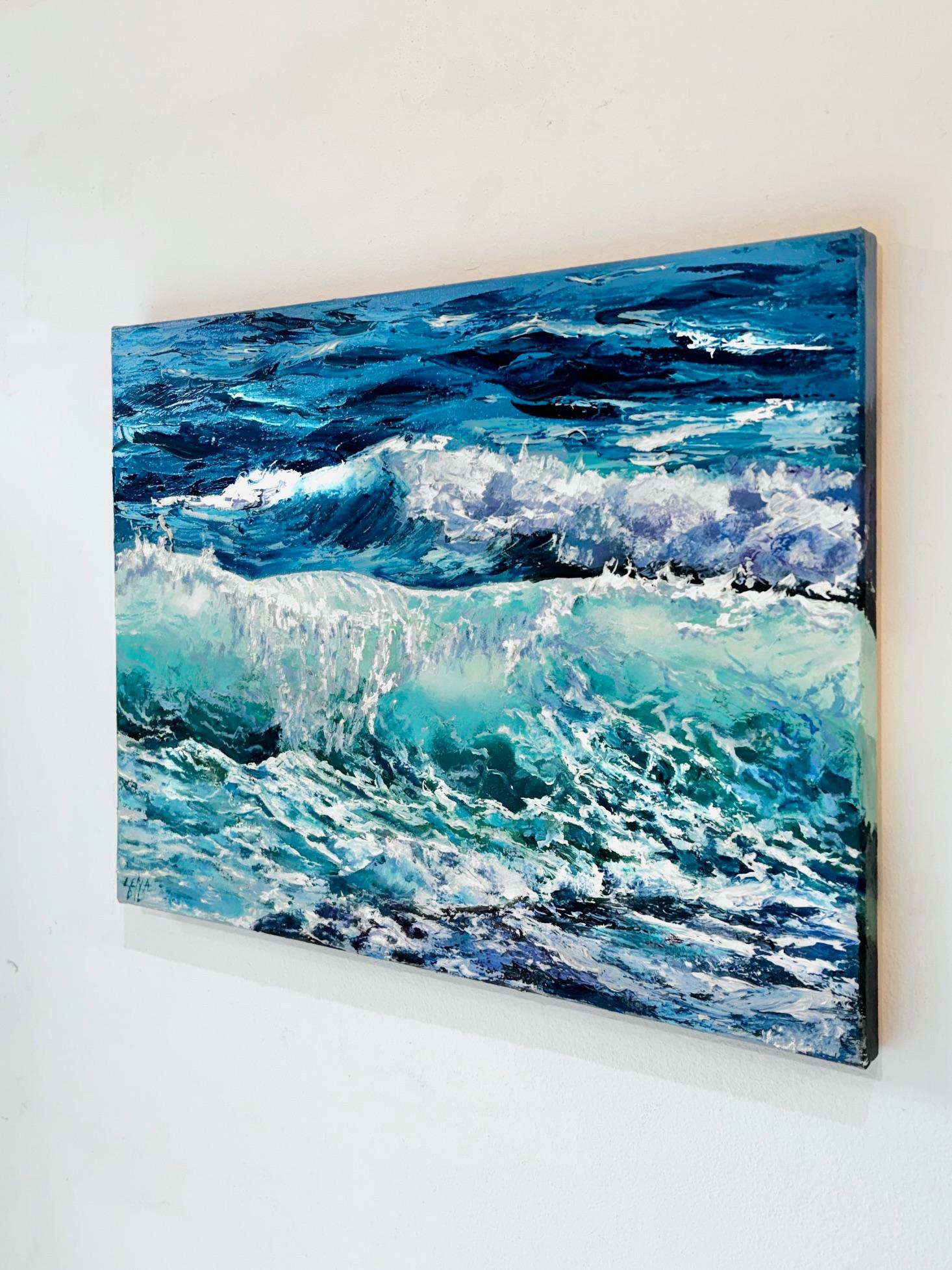 Veil of the Sea - original zeitgenössischen Realismus Wasserlandschaft Gemälde zu verkaufen (Blau), Landscape Painting, von Olena Dil