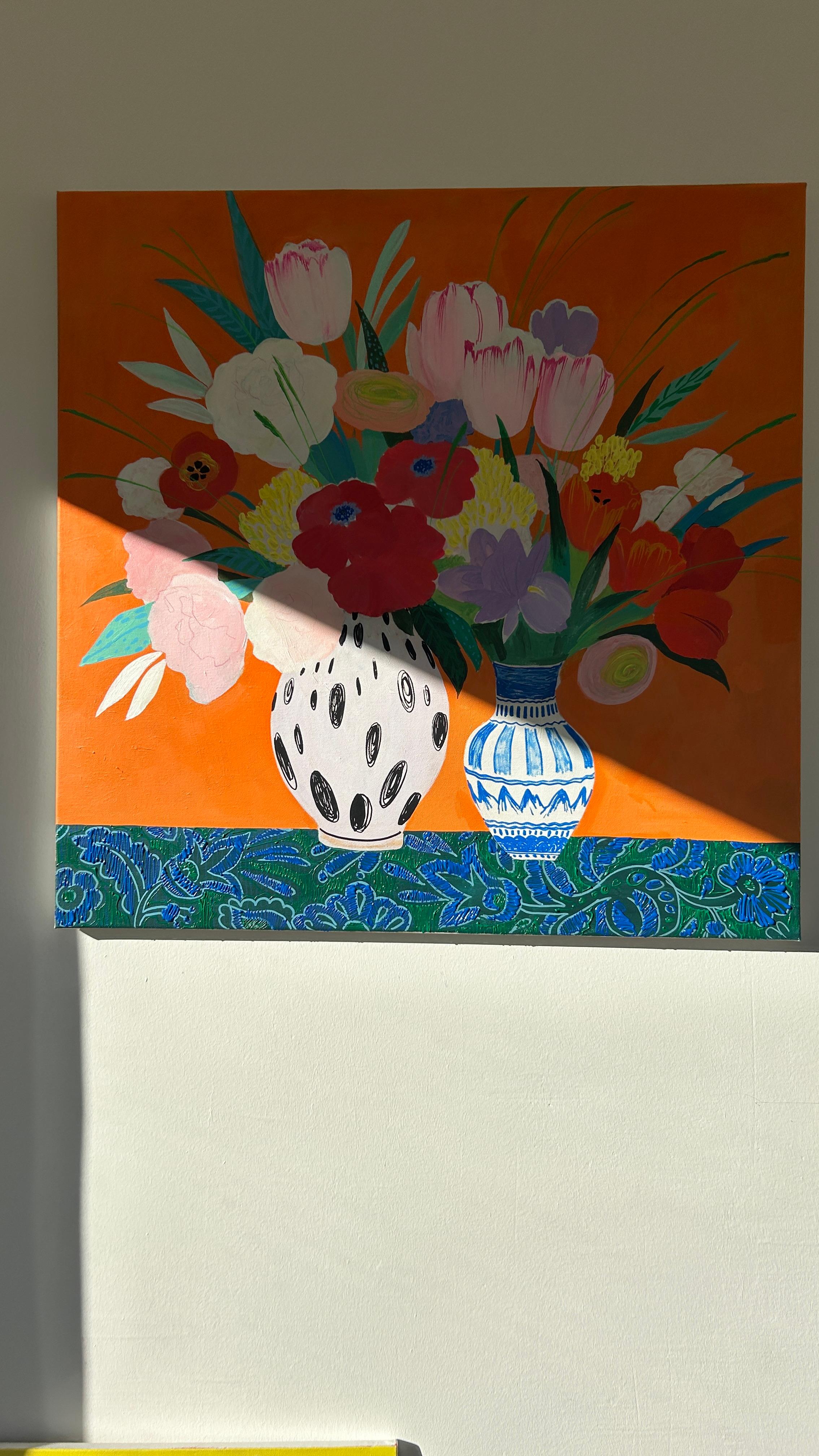 Blumenstrauß in Orange – Painting von Olena Kishkurno