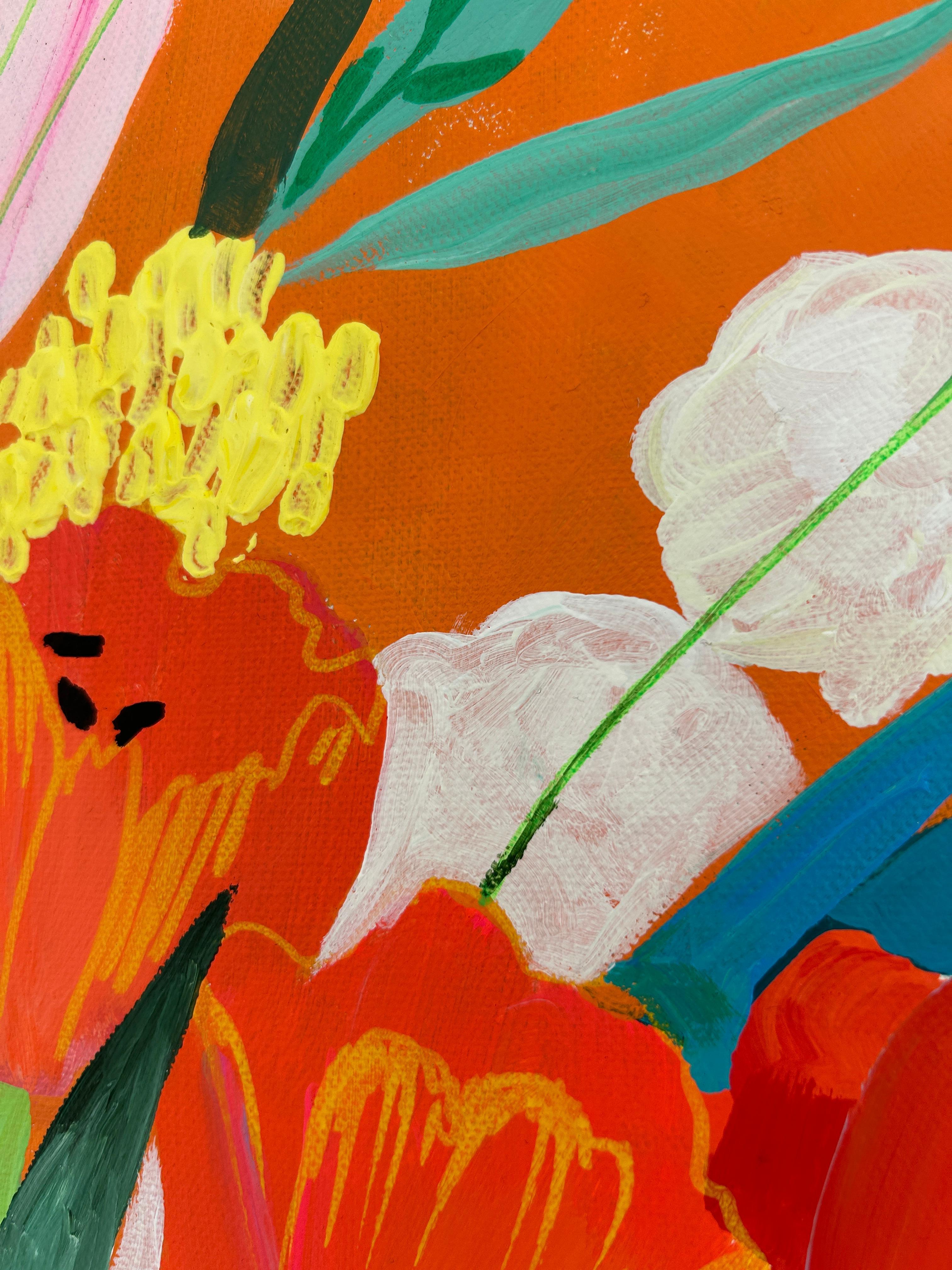 Blumenstrauß in Orange (Moderne), Painting, von Olena Kishkurno