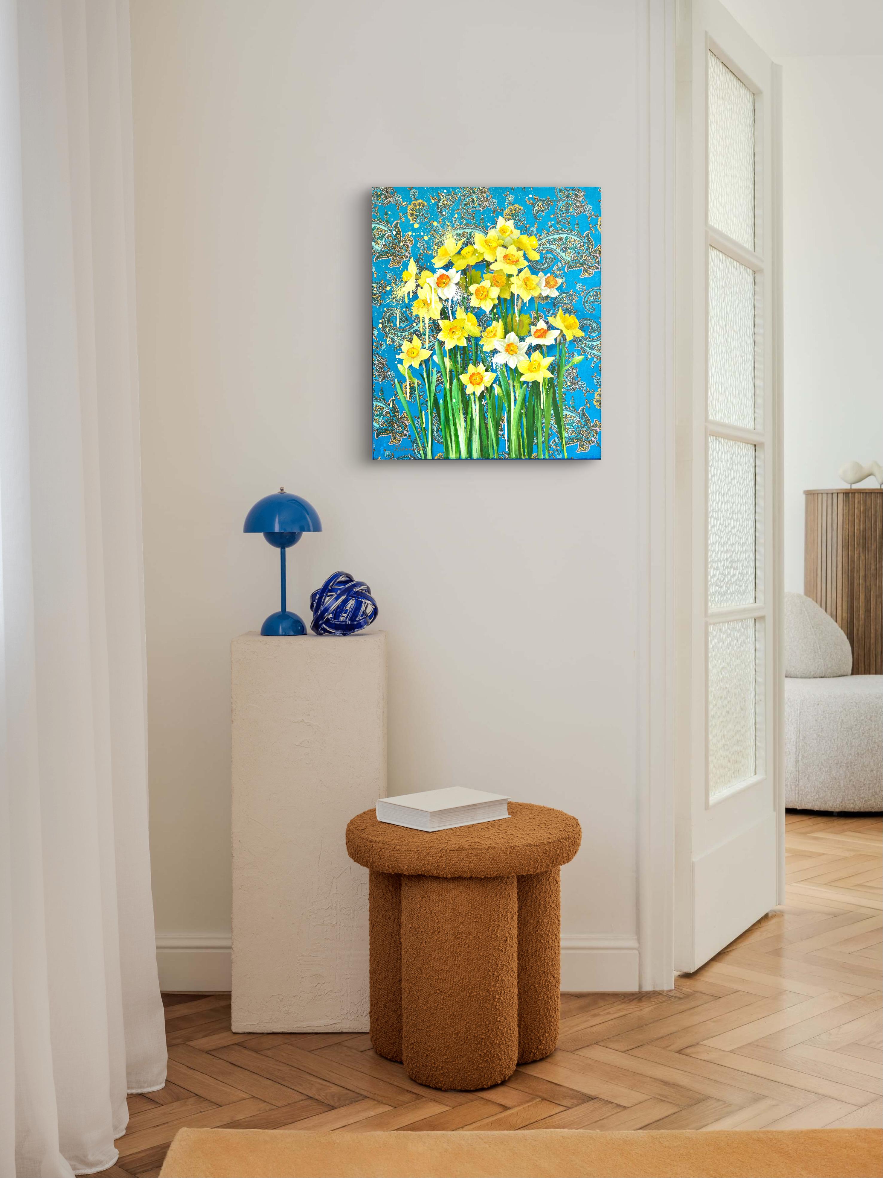 Narcisi per la Vittoria - Figurative Painting Blu di Olena Kishkurno