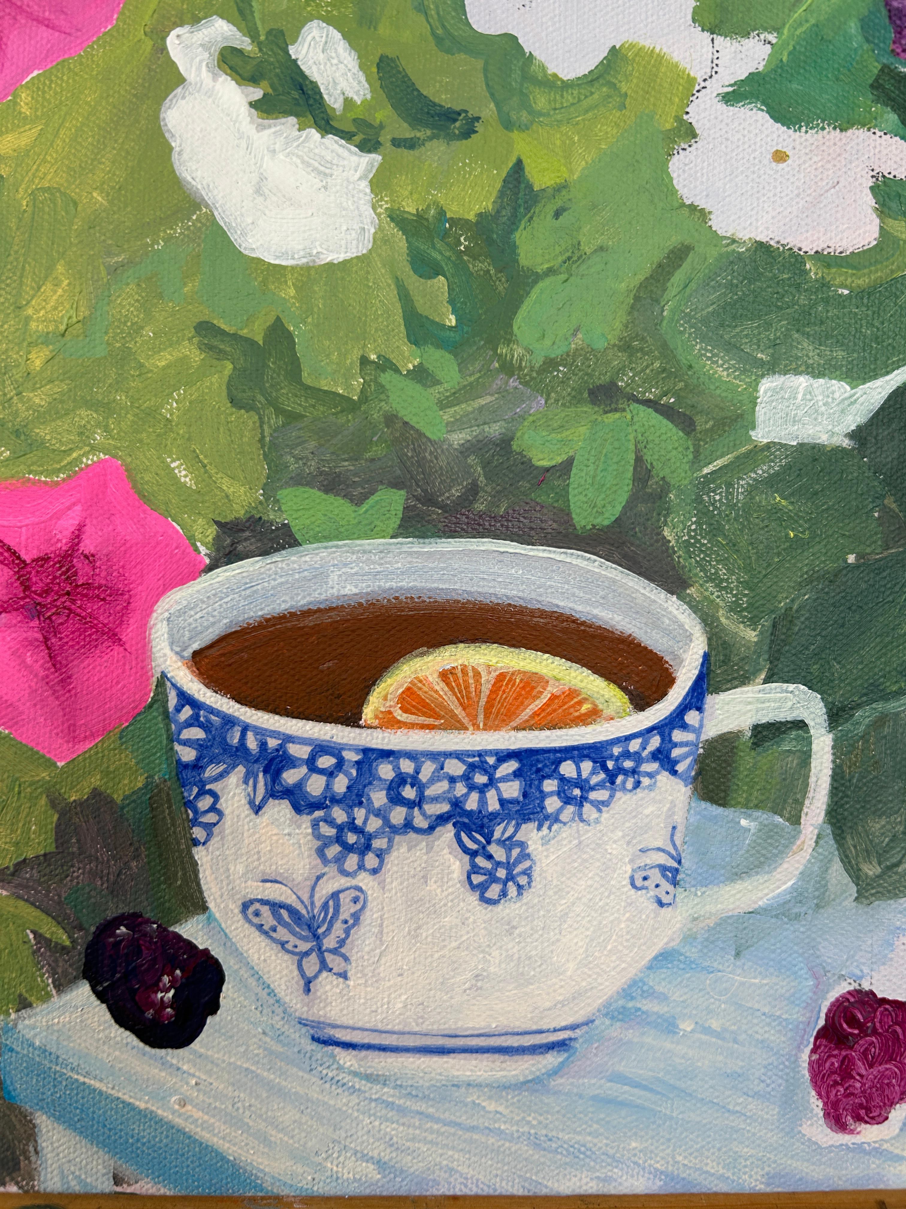 Morgengarten-Tee (Moderne), Painting, von Olena Kishkurno