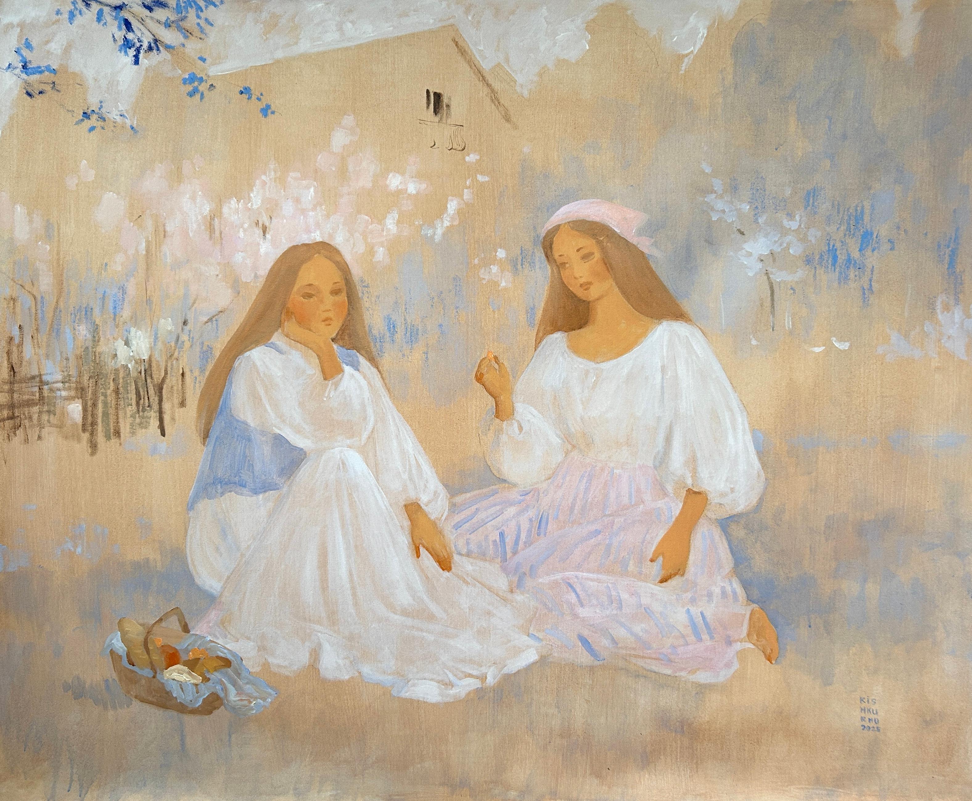 Landscape Painting di Olena Kishkurno - Spring Picnic